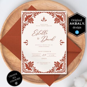 Terracotta Save the Date- en huwelijksuitnodigingssjablonen | Mexicaanse Talavera geïnspireerd | Moderne bruiloft uitnodigen | CanvaBewerken | Direct downloaden!