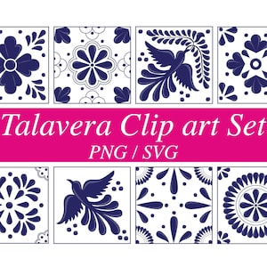 Beautiful Mexican Talavera Clip art Set - 8 Mosaic Designs in Hight Quality PNG + SVG Formats. Perfect for DIY Projects, Home Decor & More.