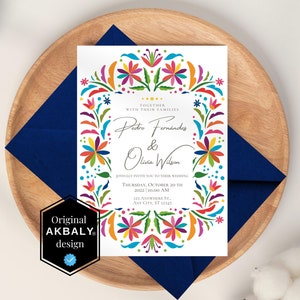 Mexican Wedding Invitation & Save the Date Set | Colorful Floral Otomi Design #3 | Printable Invite Template | Canva Edit | Instant Download