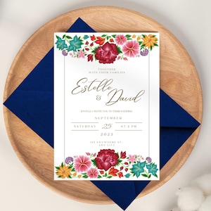 Mexican Wedding Invitation & Save the Date Set | Oaxaca Floral Design #1 | Floral Wedding Invite | SP + EN | Canva Edit | Instant Download!