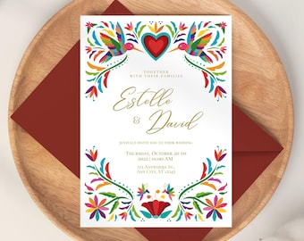 Mexican Wedding Invitation & Save the Date Template Set | Colorful Otomi Mexican Theme Wedding Invite Prints | Canva Edit | Instant Download