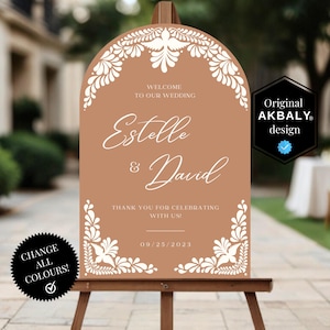 Talavera Arch Wedding Welcome Sign Templates | Mexican Talavera Inspired Decor | Terracotta Wedding Sign | Canva Edit | Instant Download!