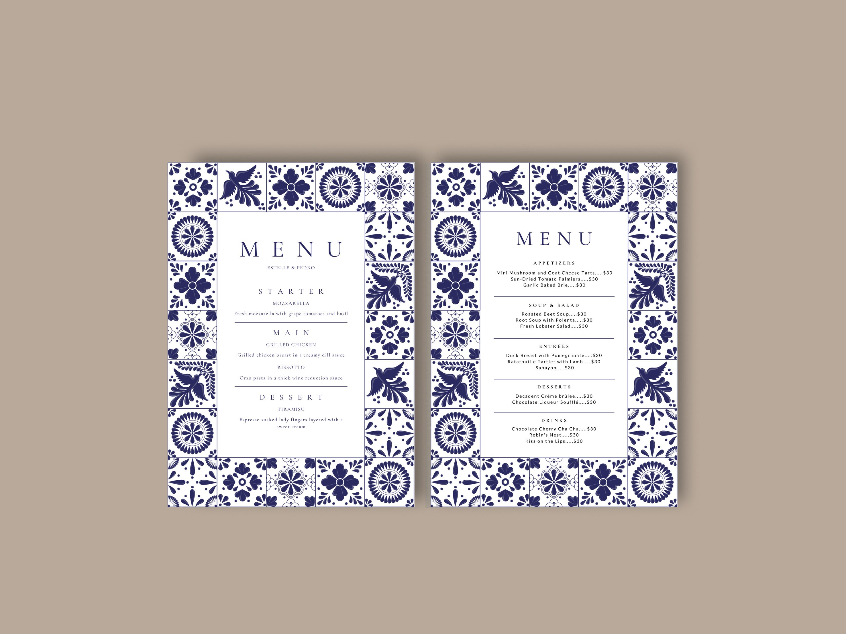 Mexican Talavera Tiles Menu Template #1 - Digital Format for ...