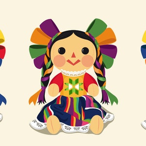 Mexican Doll Vector Set - Ideal to print T-shirts, tote bags, mugs and more! | ClipArt | SVG | PNG | EPS | Adobe Illustrator | Editable File