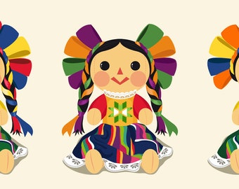 Mexikanisches Puppen-Vektor-Set – Ideal zum Bedrucken von T-Shirts, Tragetaschen, Tassen und mehr! | ClipArt | SVG-Datei | PNG | EPS | Adobe Illustrator | Bearbeitbare Datei