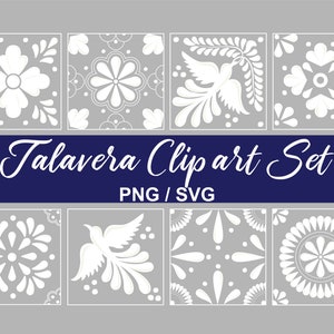 Mexican Talavera Clipart Set - 8 Beautiful Mosaic Designs in Hight Quality PNG + SVG. Perfect for DIY Projects, Home Decor. instant download