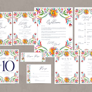 Wedding Template Bundle, Mexican Otomi Design #1 | Wedding Sign Templates | Wedding stationery | Easy to edit with Canva | Instant Download.