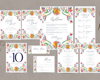 Wedding Template Bundle, Mexican Otomi Design #1 | Wedding Sign Templates | Wedding stationery | Easy to edit with Canva | Instant Download.
