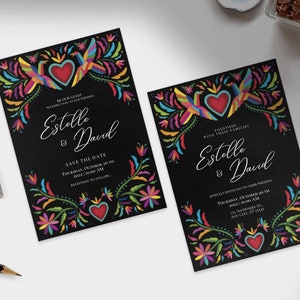 Customizable Mexican Wedding Invitation & Save the Date in Colorful Otomi Design. Spanish English version. DIY on Canva. Instant Download image 7