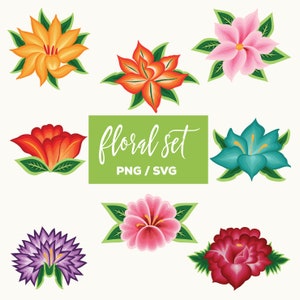 Florales Set mit 8 einzelnen Cliparts | PNG, SVG | Blumenmuster aus Oaxaca | Mexikanische Blumen | Blumen aus Oaxaca | Sofortdownload | Digitale Dateien