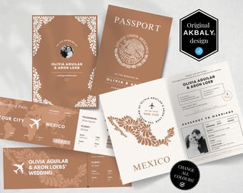 Mexican Passport & Boarding Pass Wedding Invitation Templates | Talavera Wedding Invite | Wedding Passport | CanvaEdit | Instant Download!
