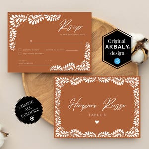 Talavera RSVP および席札テンプレート セット |テラコッタウェディングの印刷可能な文房具 |パペルピカドウェディングセット | Canva編集 |即時ダウンロード