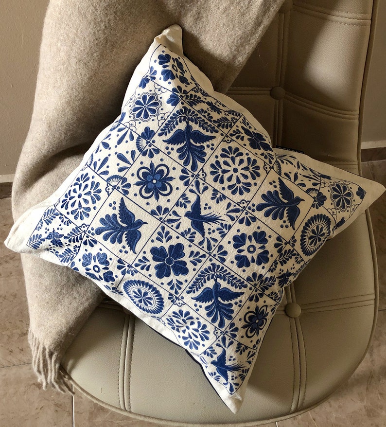 Pillow Covers, Mexican Talavera Style Fine & soft Cotton canvas Decorative Cushion Cover Decorative Pillow Throw Pillow Home decor image 4