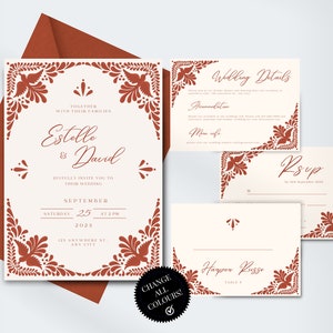 Wedding Template Bundle | Modern Mexican Talavera Inspired Wedding Signage, Place Card, RSVP, Details | Easy Canva Edit | Instant Download!