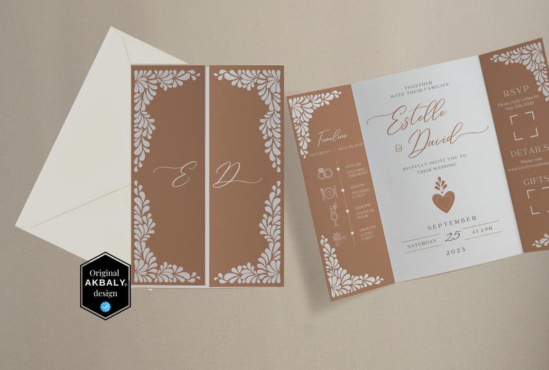 Gatefold Wedding Invitation Template, Mexican Talavera Inspired ...