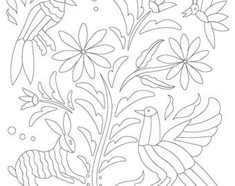 Instant download Coloring book page | Printable Adult & Children Coloring Page | Coloring At Home Activity  | Mexican Otomí Design