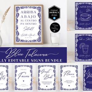 Blue Talavera Sign Templates Bundle | Papel Picado Wedding Decor | Cielito Lindo Mexican Wedding Signage | Canva Edit | Instant Download!