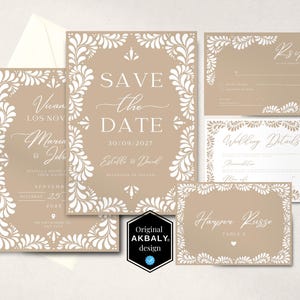 Talavera Wedding Invitation Template Set | Elegant Talavera Wedding Invite | Papel Picado Wedding Stationary | CanvaEdit | Instant Download