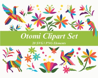 Mexican Otomi Clipart Bundle - Colorful Mexican Flower Set SVG PNG. Cinco de Mayo Fiesta clipart. Mexico Otomi Set. Digital Instant download