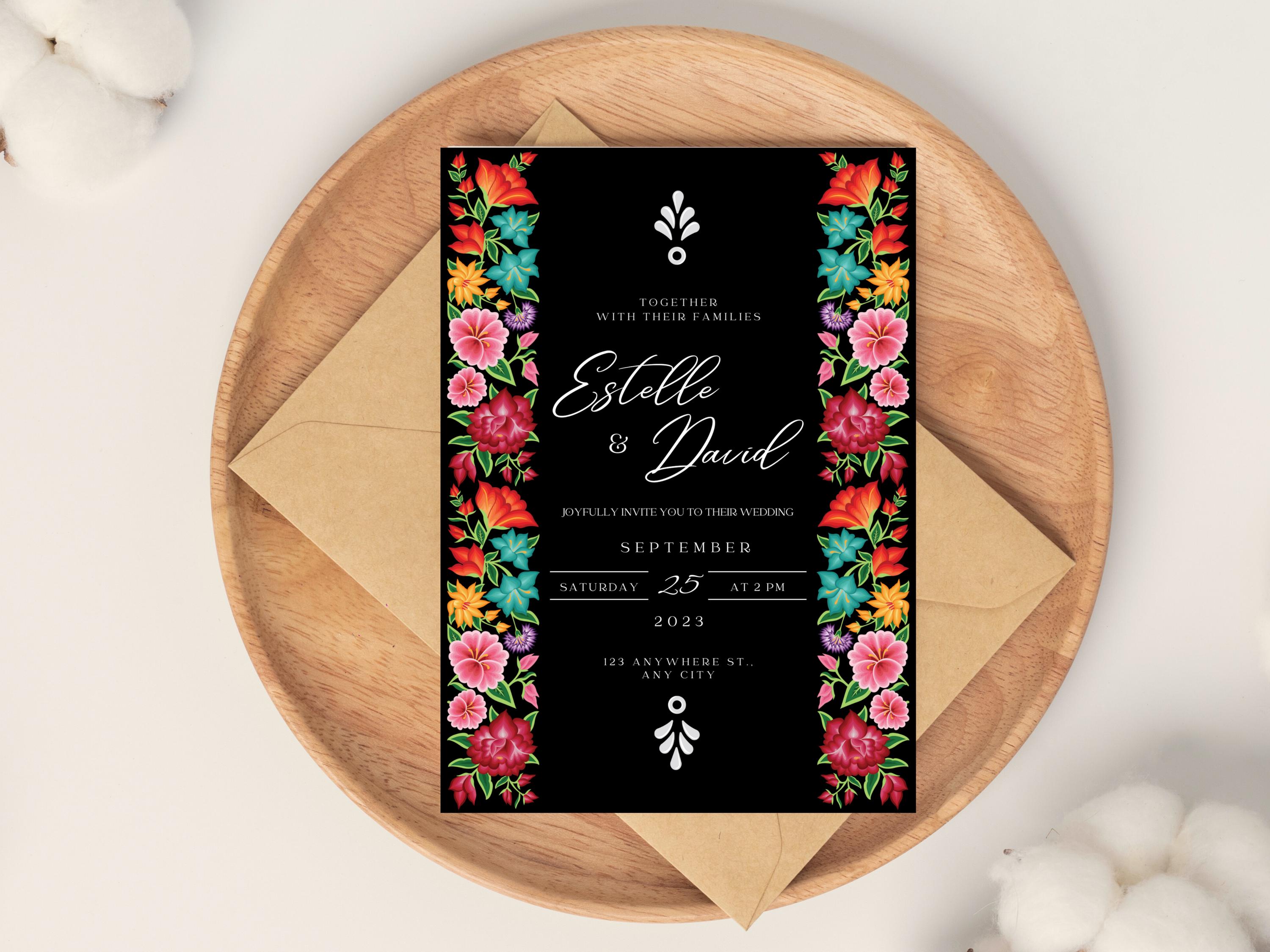 Wedding Invitation & Save the Date, Oaxaca Floral Design #3B