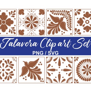 Mexican Talavera Clipart Set - 8 Beautiful Mosaic Designs in Hight Quality PNG + SVG. Perfect for DIY Projects, Home Decor. instant download