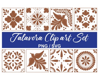 Mexican Talavera Clipart Set - 8 Beautiful Mosaic Designs in Hight Quality PNG + SVG. Perfect for DIY Projects, Home Decor. Instant download
