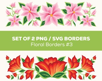 Floral Borders, set of 2 Cliparts | PNG, SVG | Oaxaca Floral Design | Mexican Flowers | Oaxaca florals | Instant Download | Digital Files