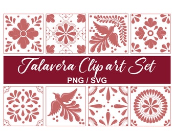 Mexican Talavera Clipart Set - 8 Beautiful Mosaic Designs in Hight Quality PNG + SVG. Perfect for DIY Projects, Home Decor. INSTANT DOWNLOAD