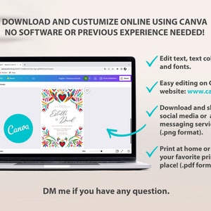 Customizable Mexican Wedding Invitation & Save the Date in Colorful Otomi Design. Spanish English version. DIY on Canva. Instant Download image 3