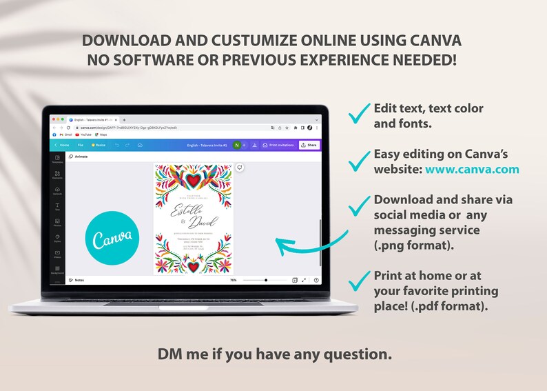 Customizable Mexican Wedding Invitation & Save the Date in Colorful Otomi Design. Spanish English version. DIY on Canva. Instant Download image 3