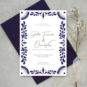 Wedding Invitation & Save the Date Template Set, Mexican Talavera 5. Romantic Destination Wedding. Easy to edit with Canva. instant download