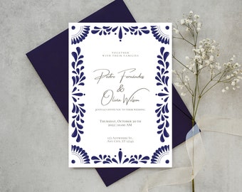 Wedding Invitation & Save the Date Template Set, Mexican Talavera 5. Romantic Destination Wedding. Easy to edit with Canva. instant download
