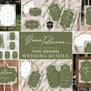 Sage Green Talavera Wedding Template Bundle | Hacienda Theme Wedding Stationary | Papel Picado Wedding Suite | CanvaEdit | Instant Download