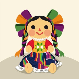 Mexican María Doll Vector- Ideal to print T-shirts, tote bags, mugs and more | ClipArt | SVG | PNG | EPS | Adobe Illustrator | Editable File