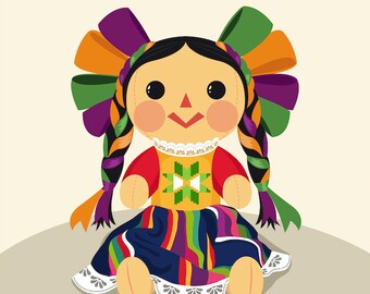 Mexikanischer María-Puppen-Vektor – ideal zum Bedrucken von T-Shirts, Tragetaschen, Tassen und mehr | ClipArt | SVG-Datei | PNG | EPS | Adobe Illustrator | Bearbeitbare Datei