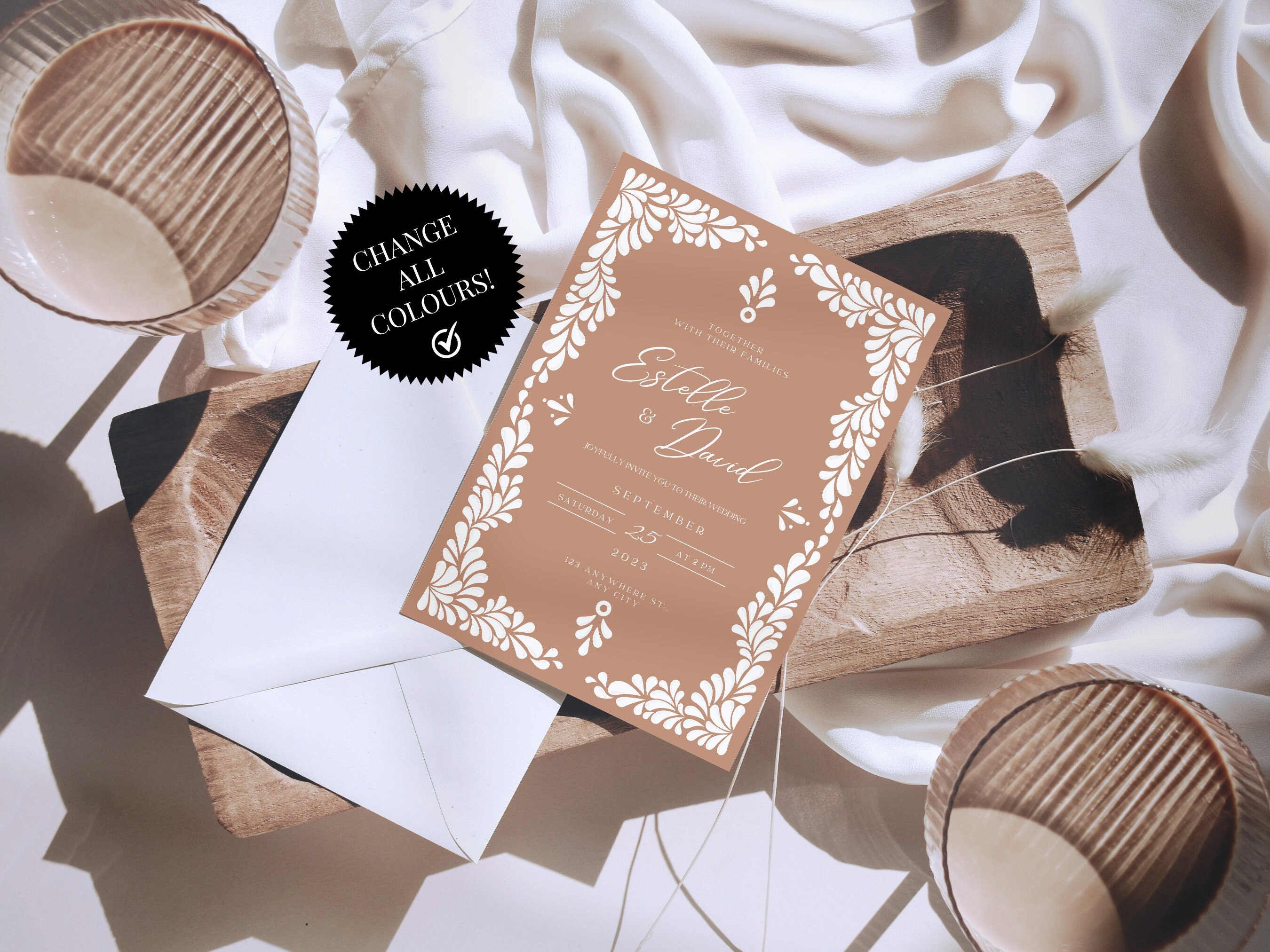 Save the Date & Wedding Invitation Template Set, Talavera Inspired | Modern Wedding Invitation | Fully editable in Canva | Instant Download!