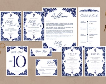 Wedding Template Bundle, Modern Mexican Talavera #1 | Wedding Sign Templates | Wedding Signs | Easy to edit with Canva | Instant Download.