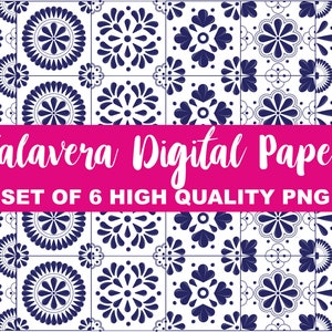 Beautiful Mexican Talavera Digital Paper Set - 6 Mosaic Designs in Hight Quality PNG Format. Perfect for DIY Projects, Home Décor & More!