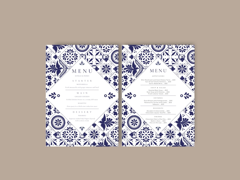 Mexican Talavera Tiles Menu Template #3 - Digital Format for ...