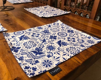 Placemats, Mexican Talavera Tiles | Cotton Canvas placemats | Table wear | Linens | placemats sets 4 or 6 | blue placemats set  | Home decor