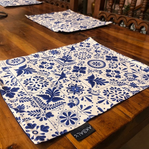 Placemats Mexican Talavera Tiles Cotton Canvas Placemats Etsy