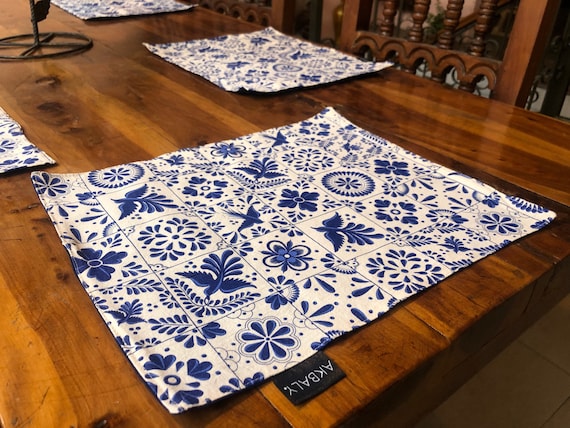 Placemats, Mexican Talavera Tiles | Cotton Canvas placemats | Table wear | Linens | placemats sets 4 or 6 | blue placemats set  | Home decor