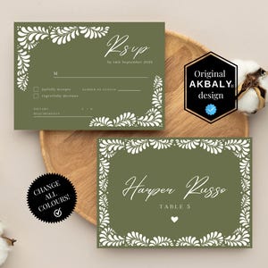 Green Talavera RSVP & Place Card Template Set | Talavera Wedding Printable Stationary | Papel Picado Wedding | CanvaEdit | Instant Download