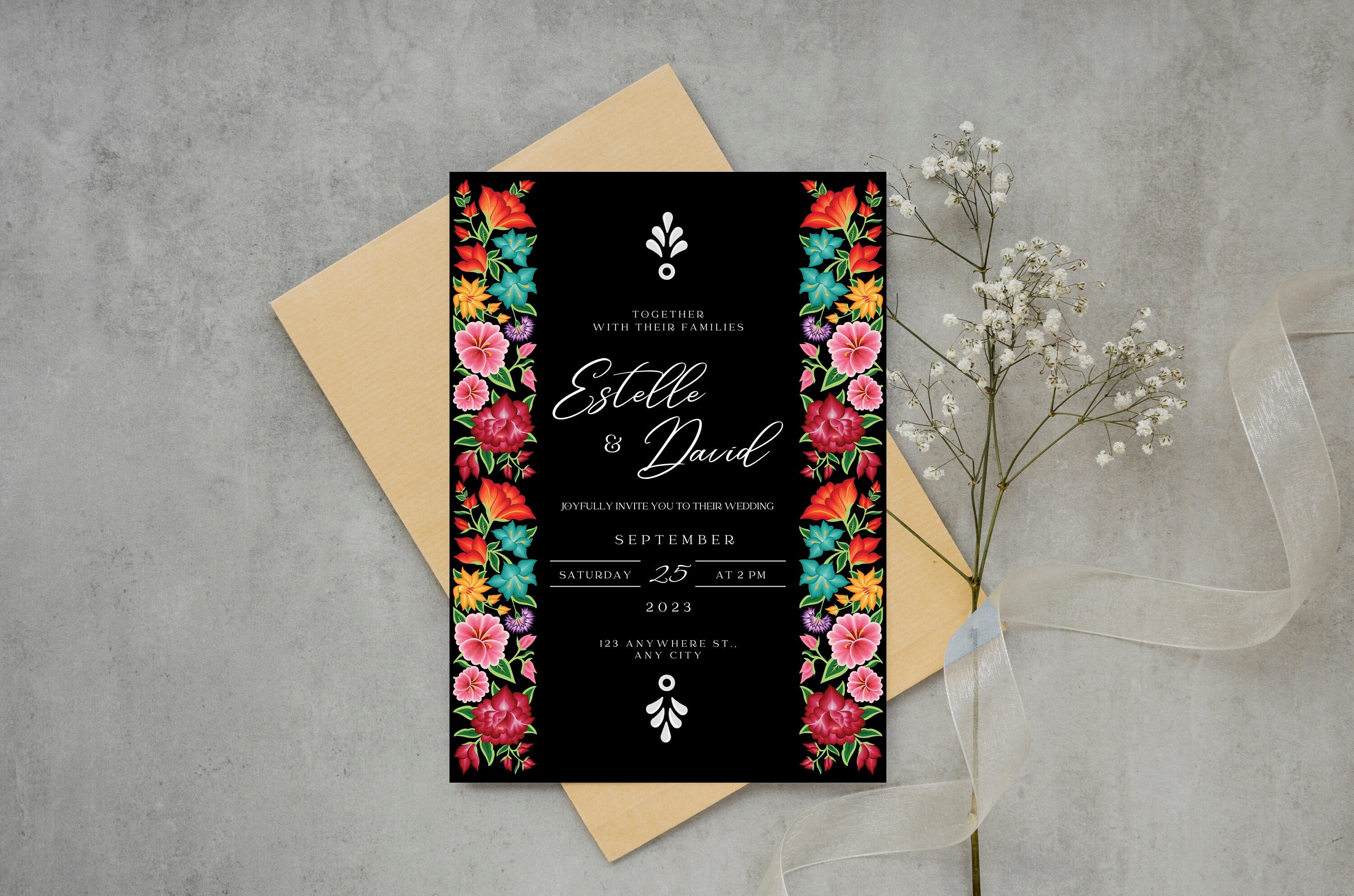 Mexican Wedding Invitation Save the Date Oaxaca Floral Design 3B Spanish English versions Easy to edit with Canva Instant