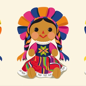 Mexican Doll Vector Set - Ideal to print T-shirts, tote bags, mugs and more! | ClipArt | SVG | PNG | EPS | Adobe Illustrator | Editable File