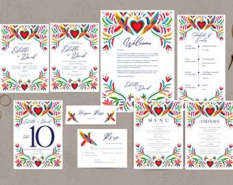 Wedding Template Bundle, Mexican Otomi Design #4 | Wedding Sign Templates | Wedding stationery | Easy to edit with Canva | Instant Download.