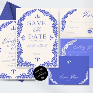 Pacote de modelos de casamento | Talavera moderna inspirou convites de casamento, RSVP, obrigado, detalhes e cartão de lugar | CanvaEditar | Download instantâneo!