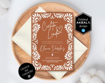 Zaproszenie Cielito Lindo Mexican Talavera | Zaproszenie na Baby Shower inspirowane glinką Talavera | Motyw Cielito Lindo | Edycja Canva | Natychmiastowe pobranie