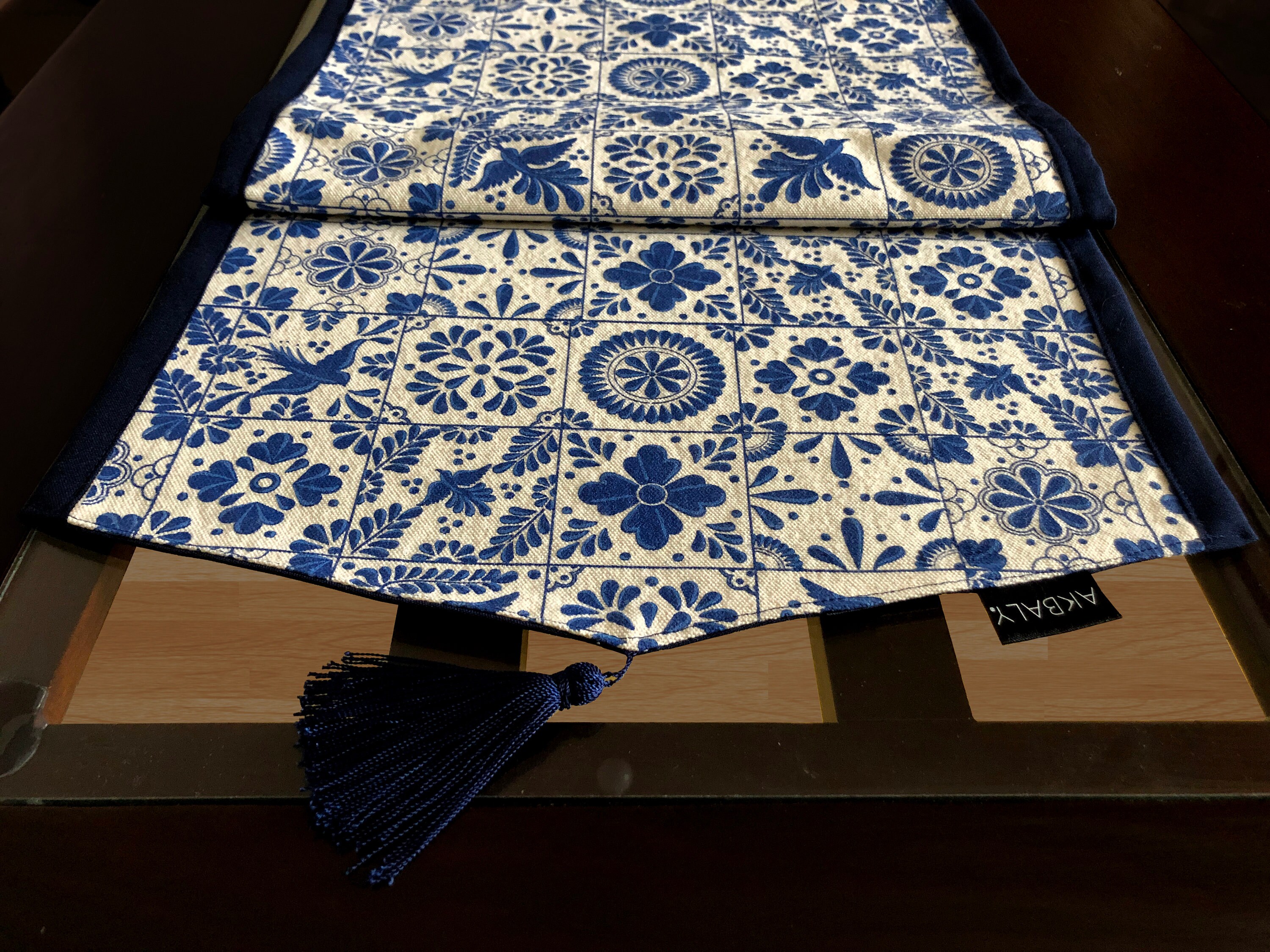Table Runner Mexican Talavera Blue Table Runner Cotton Etsy UK