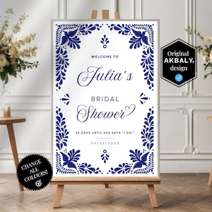 Blue Talavera Bridal Shower Welcome Sign Template | Papel Picado Bridal Brunch Sign | Talavera Wedding Decor | CanvaEdit | Instant Download